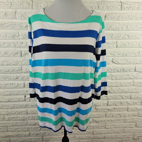 croft & barrow Tops - Croft & Barrow Womens 2X Top Blue White Striped 3/4 Sleeve Cotton Knit STR155E